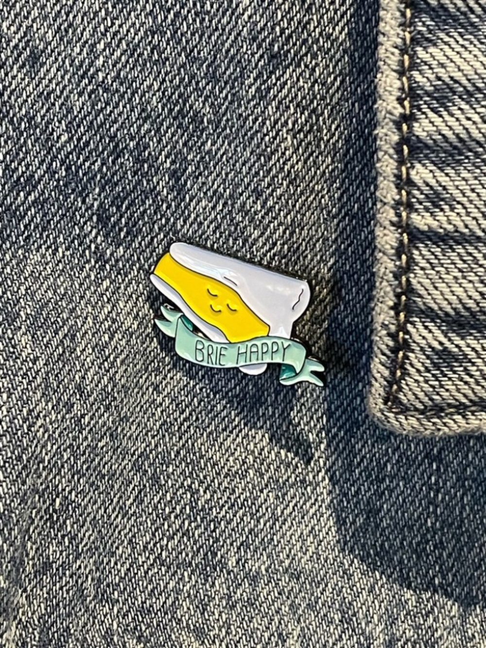 Brie Happy Enamel Pin | Cute Cheese Foodie Lapel Accessory | Fun / Quirky Gift